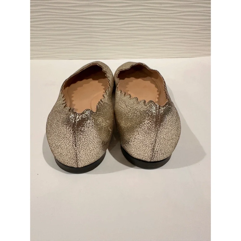 Chloe Lauren Ballet Flats‎ Womens 38.5 Gold Scalloped Metallic Leather